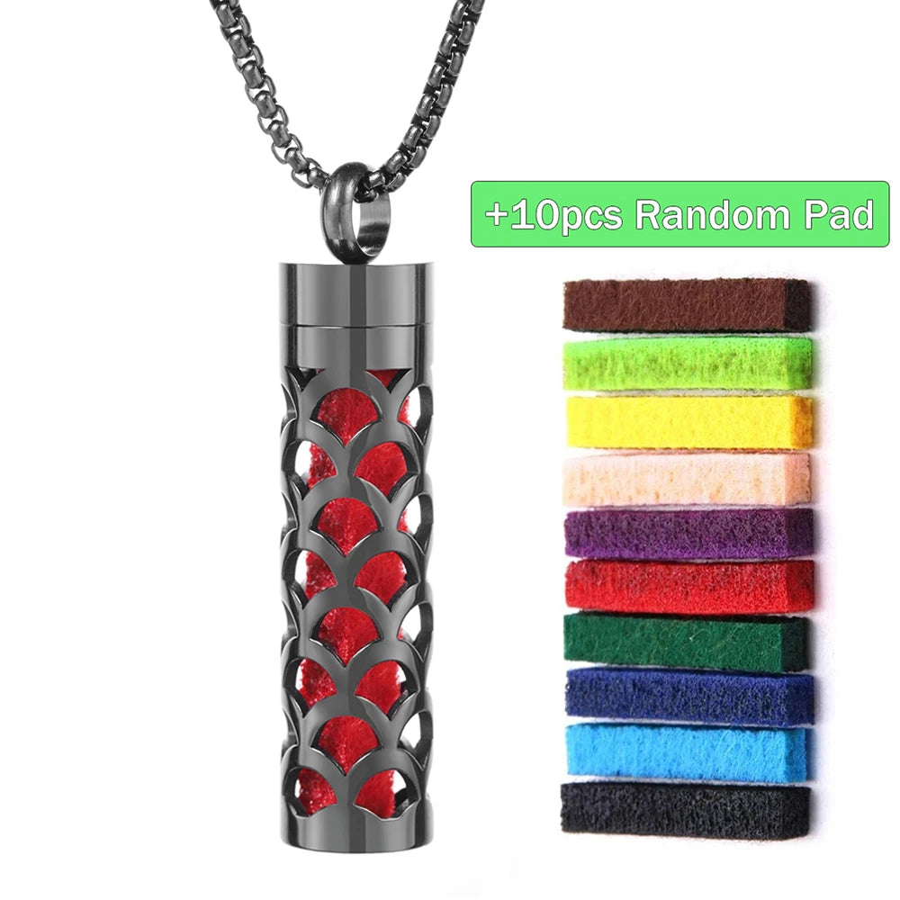 Black Stainless Steel Aromatherapy Necklace Diffuser Pendant Spiral Open Essential Oil Perfume Locket Personalized Gifts for Her