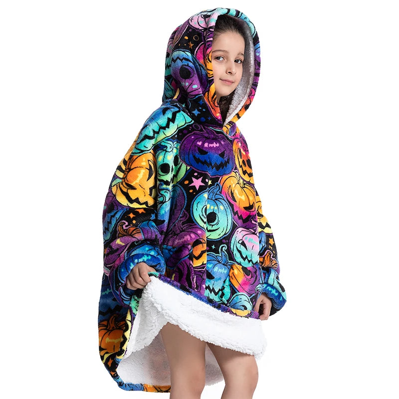 Oversized Wearale Blanket Hoodie Flannel Sherpa Fleece Warm Soft Winter Hoodie Sweatshirt for Kids Adults Home Blanket Snuggle