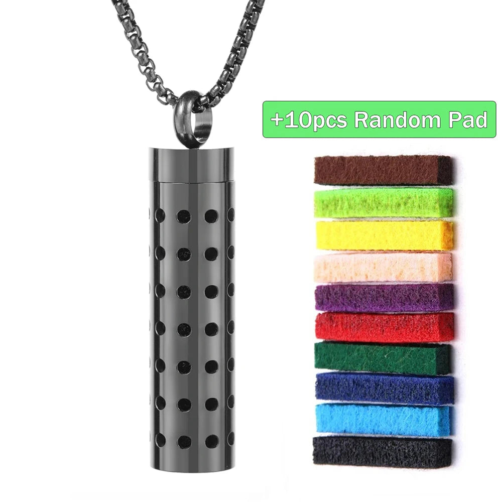 Black Stainless Steel Aromatherapy Necklace Diffuser Pendant Spiral Open Essential Oil Perfume Locket Personalized Gifts for Her