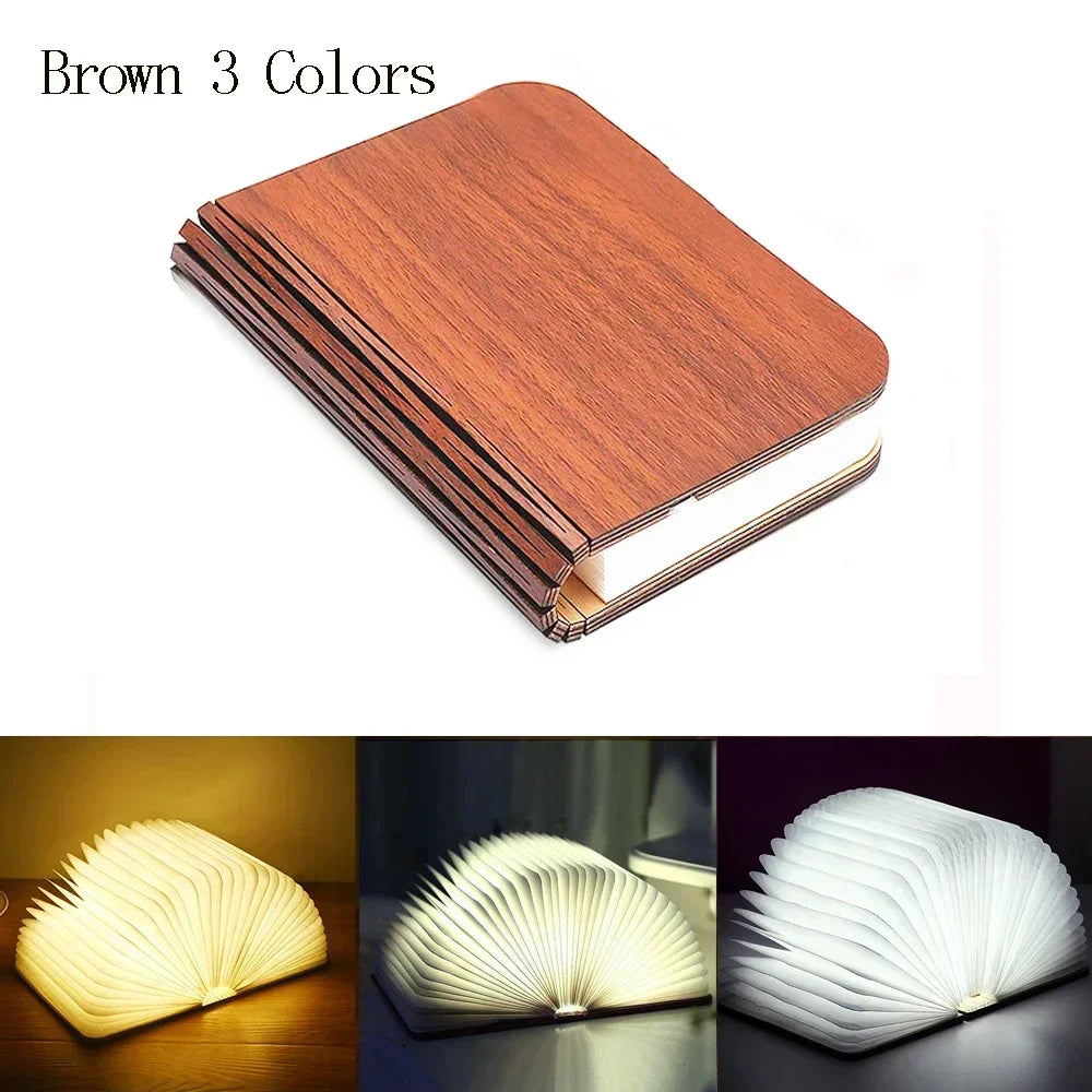 3D Folding Creative LED Night Light RGB Color USB Recharge Wooden Book Light Decor Bedroom Desk Table Lamp