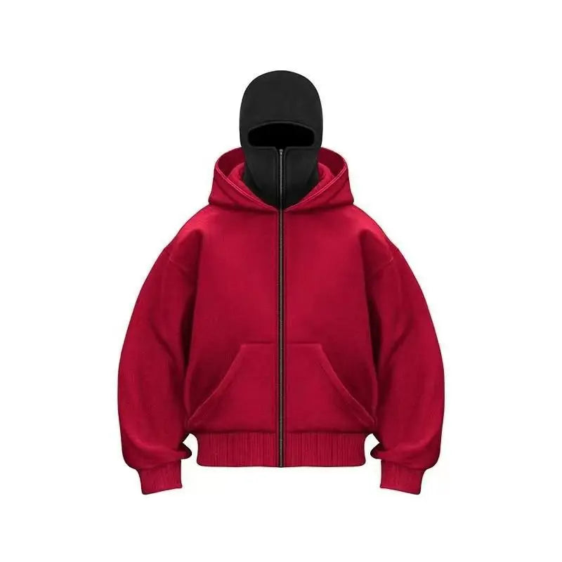 Double Hat Masked Hoodies Fashion Hip Hop Winter Windproof Sweatshirt Streetwear Trend ﻿zipper Face Mask Hoodie Jacket Coat