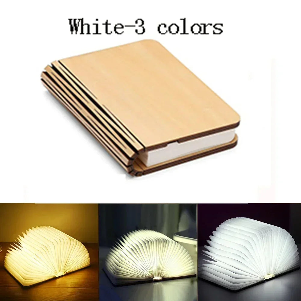 3D Folding Creative LED Night Light RGB Color USB Recharge Wooden Book Light Decor Bedroom Desk Table Lamp