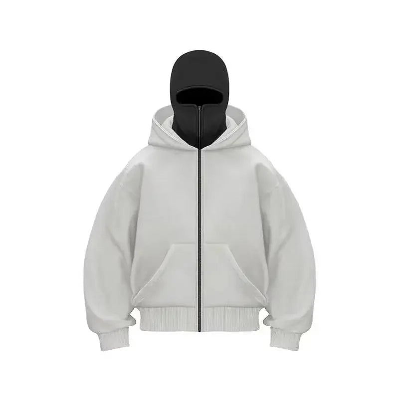 Double Hat Masked Hoodies Fashion Hip Hop Winter Windproof Sweatshirt Streetwear Trend ﻿zipper Face Mask Hoodie Jacket Coat