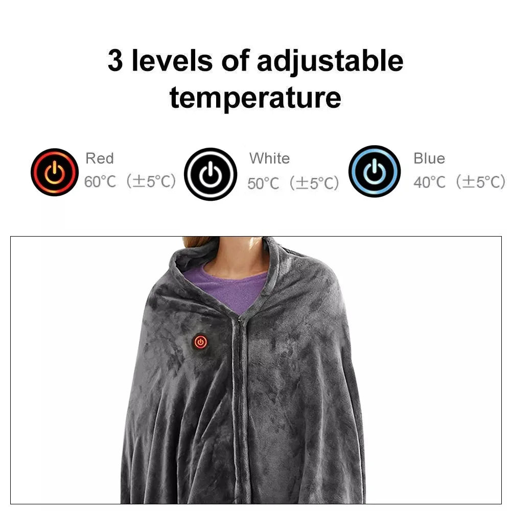 Wearable Heating Electric Blanket Shawl 3 Heated Level Throw Blanket 5v USB Charging Coral Velvet 9 Heated Areas Fast Heating