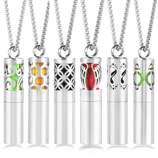 New Cylindrical Aromatherapy Storage Bottle Pendant Essential Oil Diffuser Perfume Necklace 316L Stainless Steel Neutral Jewelry