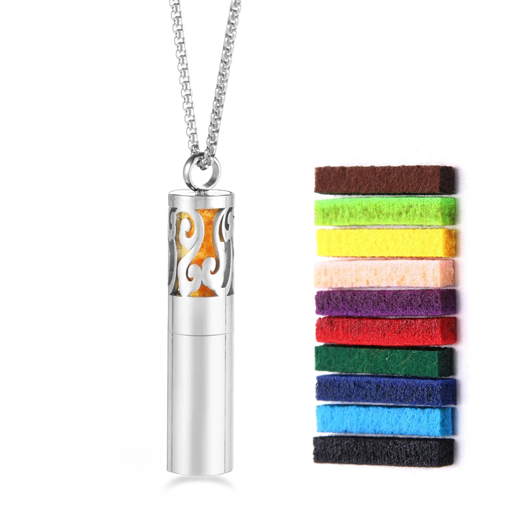 New Cylindrical Aromatherapy Storage Bottle Pendant Essential Oil Diffuser Perfume Necklace 316L Stainless Steel Neutral Jewelry